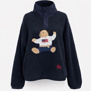 Navy Fleece Pullover with Bear Design